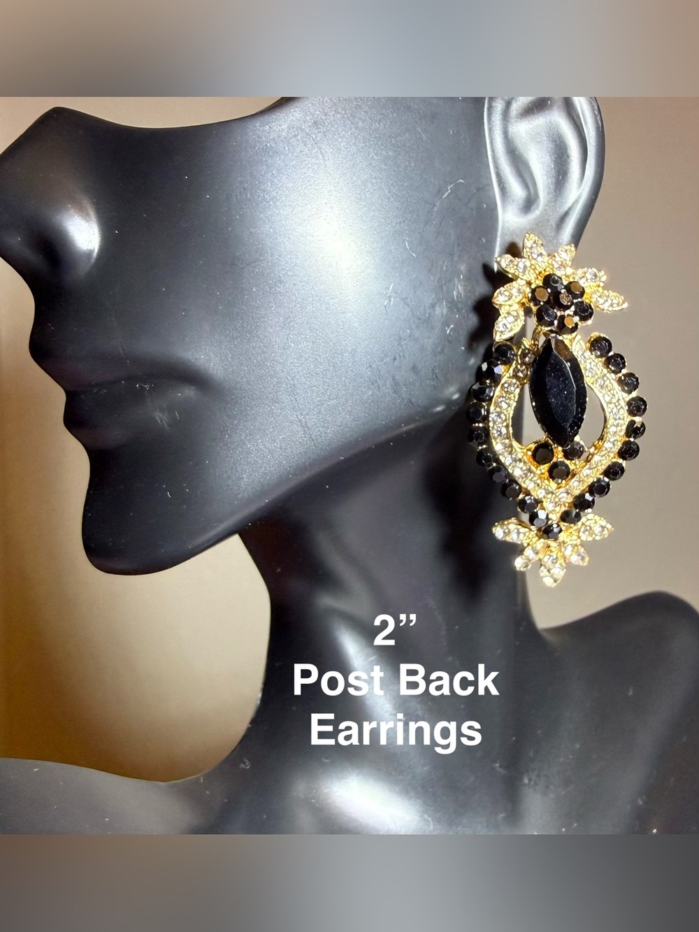 Gold and Black Crystal Drop Earrings
